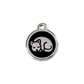 Stainless steel cat ID tag with black sleepy kitty enamel