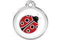 Stainless steel dog ID tag with red and black ladybug enamel design