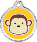 Stainless steel dog ID tag with yellow enamel monkey face and circular ring