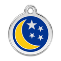 Red Dingo moon dog ID tag, stainless steel enamel with blue/yellow stars