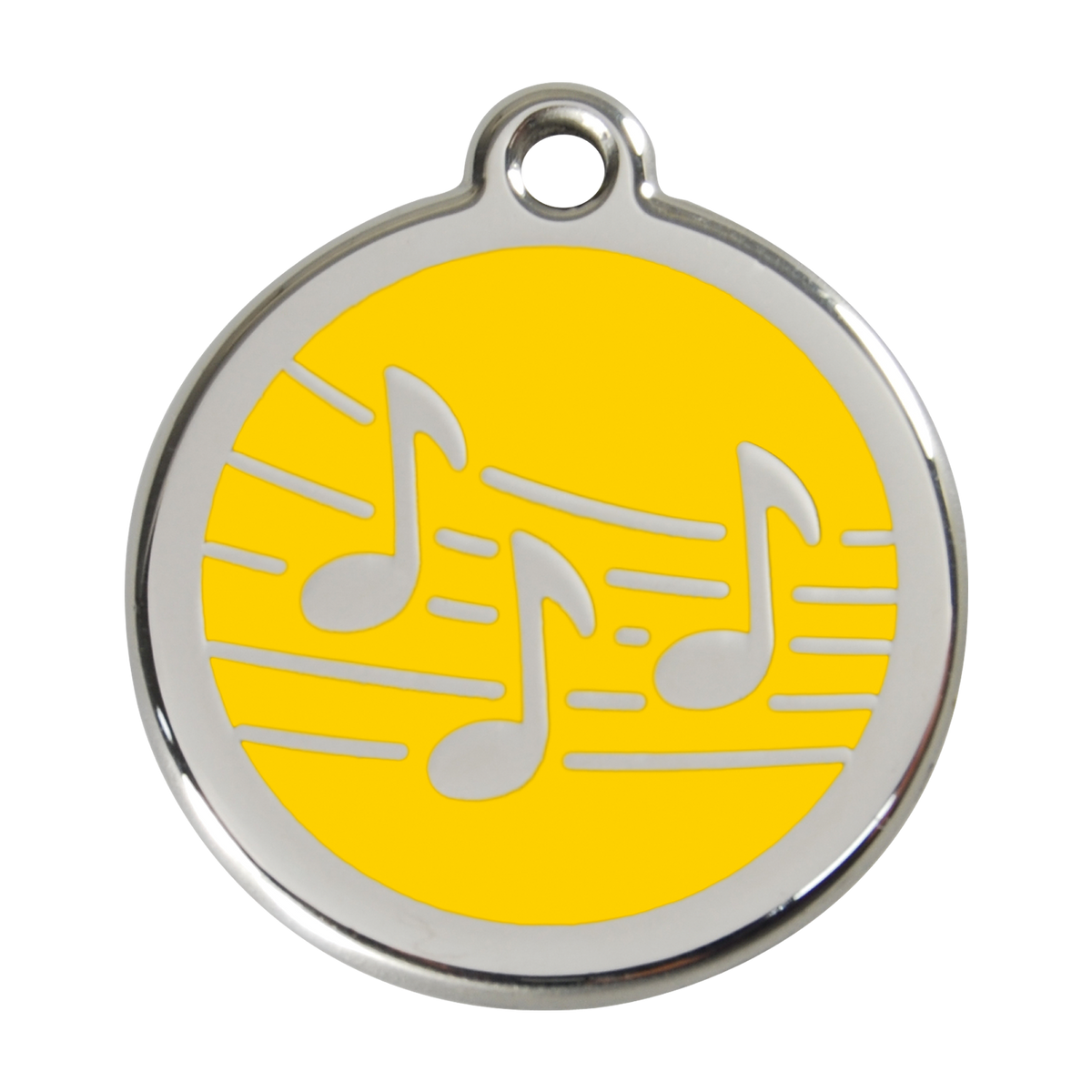 Dog ID tag with yellow enamel and silver music notes design