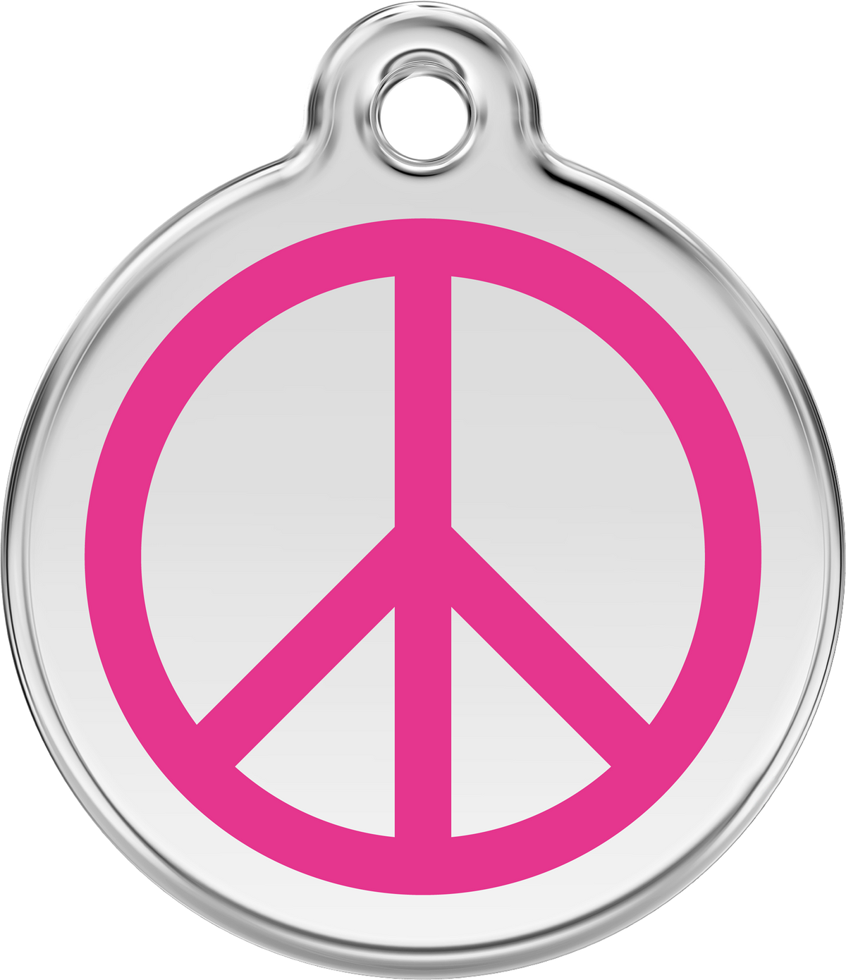 Stainless steel dog ID tag with hot pink peace sign enamel