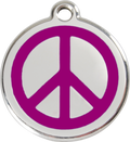 Stainless steel dog ID tag with purple peace sign enamel