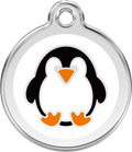 Stainless steel and enamel penguin dog ID tag with orange beak and feet illustration