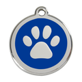 Stainless steel dog ID tag with blue enamel paw print