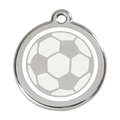 Stainless steel dog ID tag with soccer ball enamel design and top hanging hole