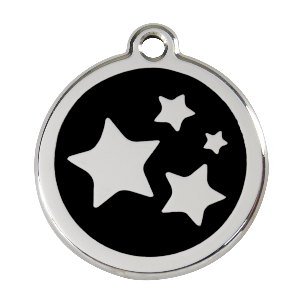 Stainless steel dog ID tag with black enamel star and dog icons
