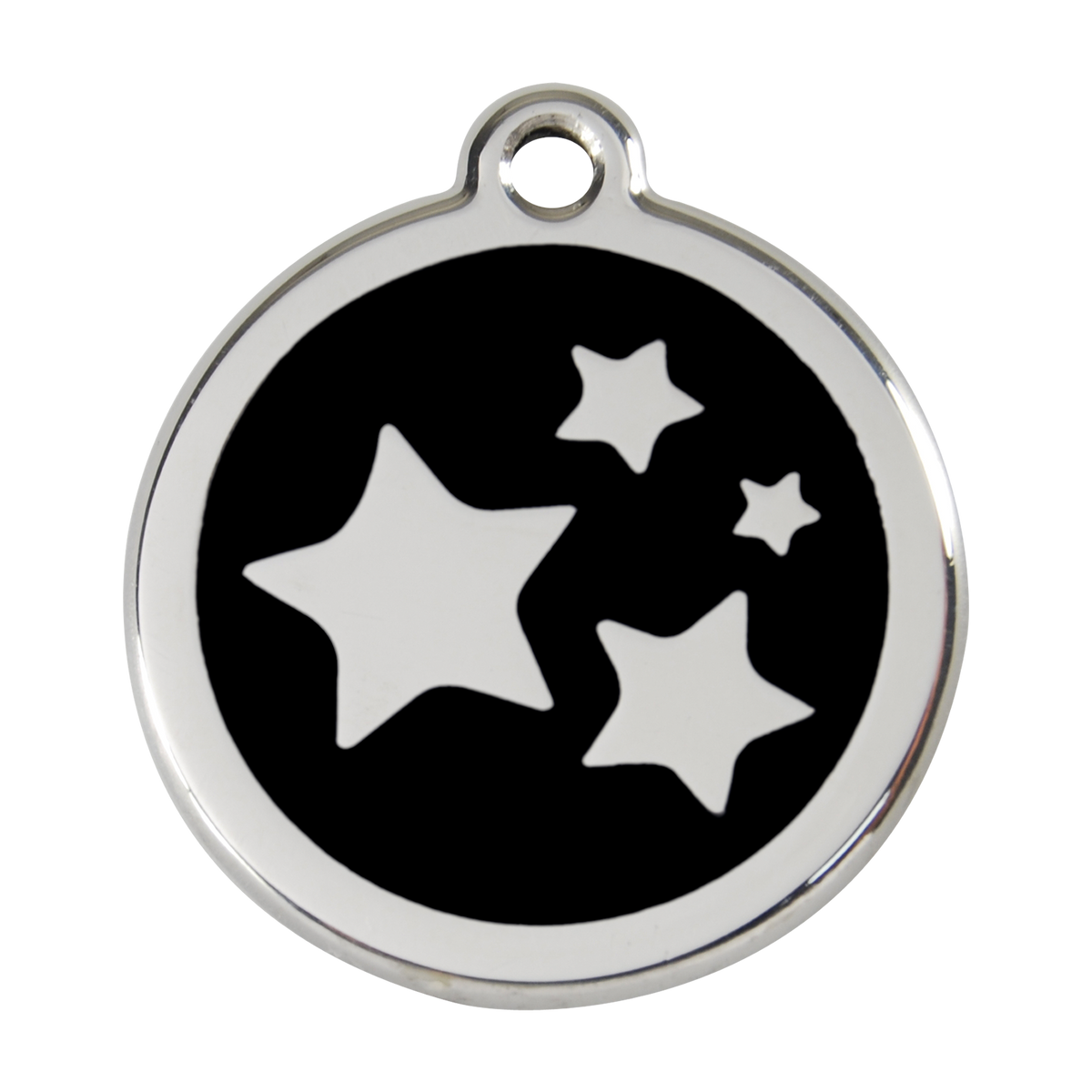 Stainless steel dog ID tag with black enamel star and dog icons