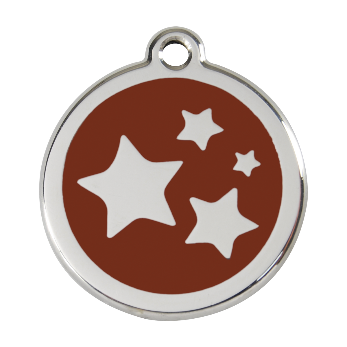 Stainless steel dog ID tag with brown enamel star and dog icons