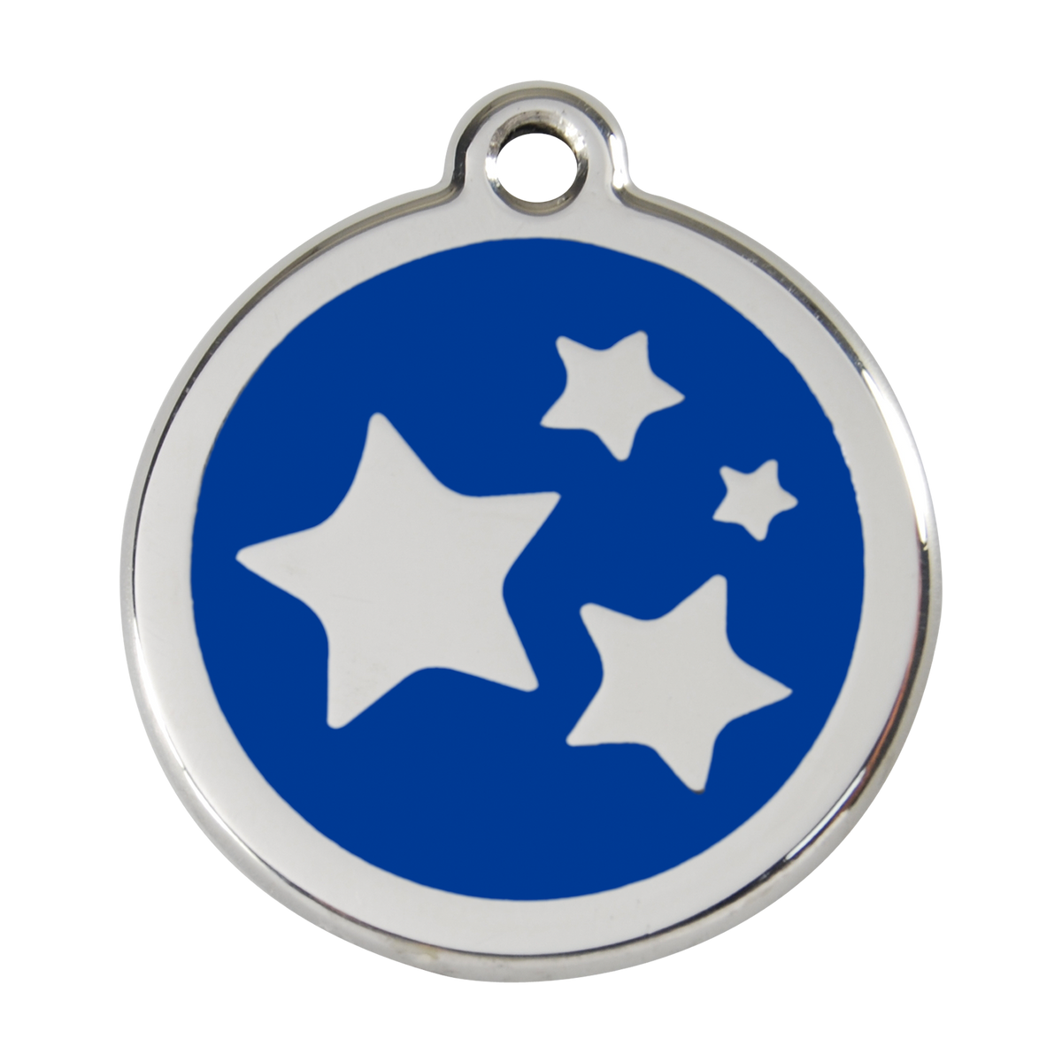 Stainless steel dog ID tag with blue enamel star and dog icons
