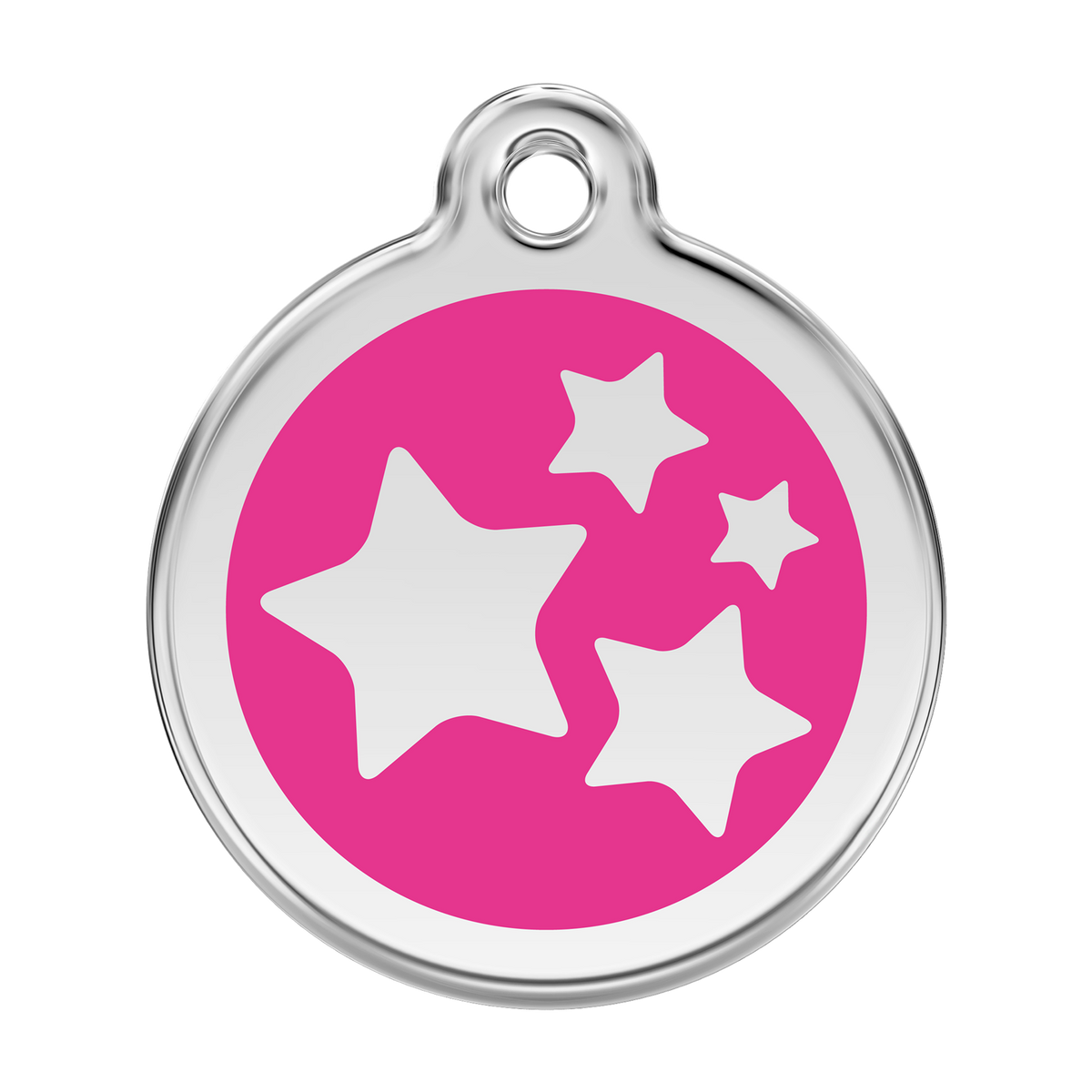 Stainless steel dog ID tag with hot pink enamel star and dog icons