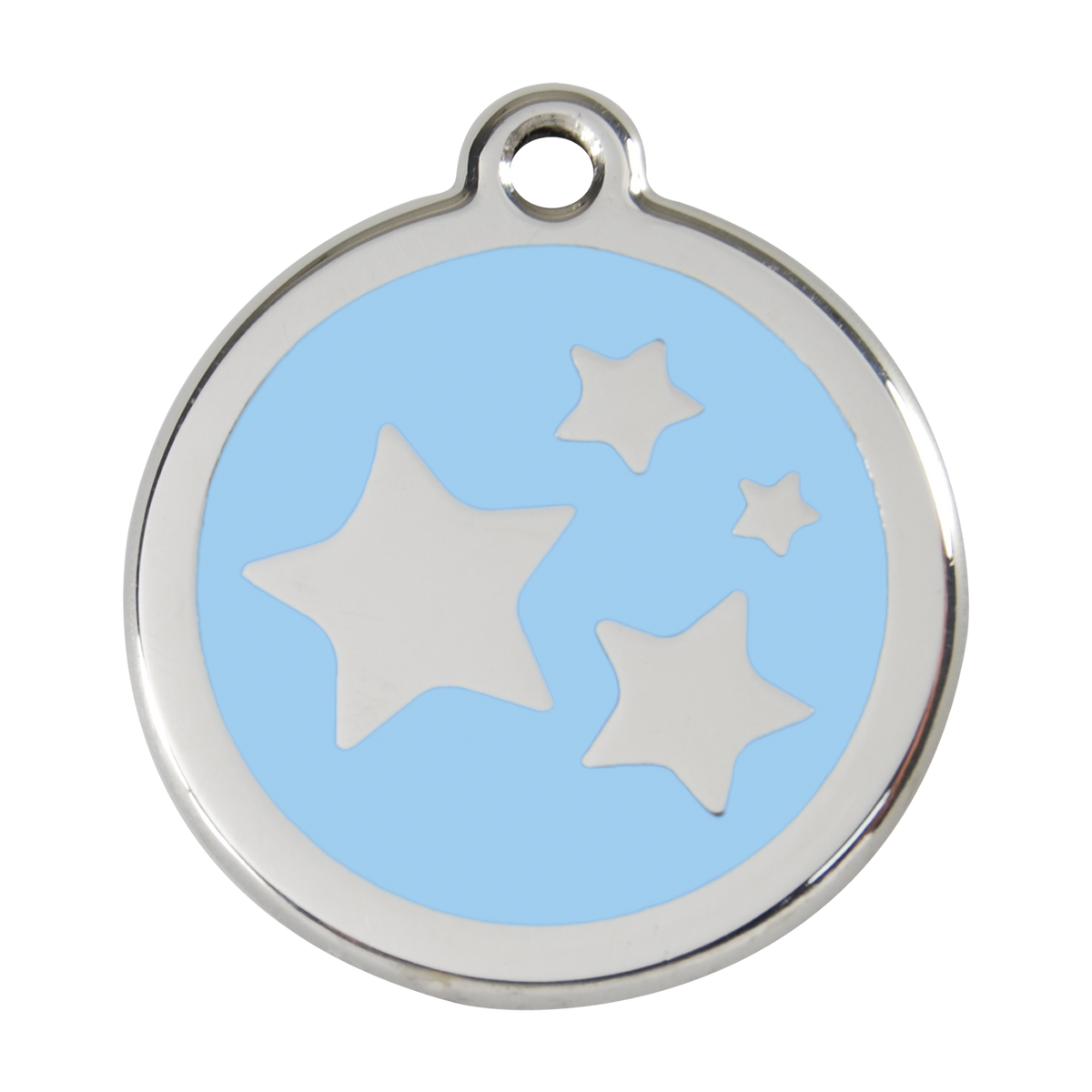 Stainless steel dog ID tag with light blue enamel star and dog icons