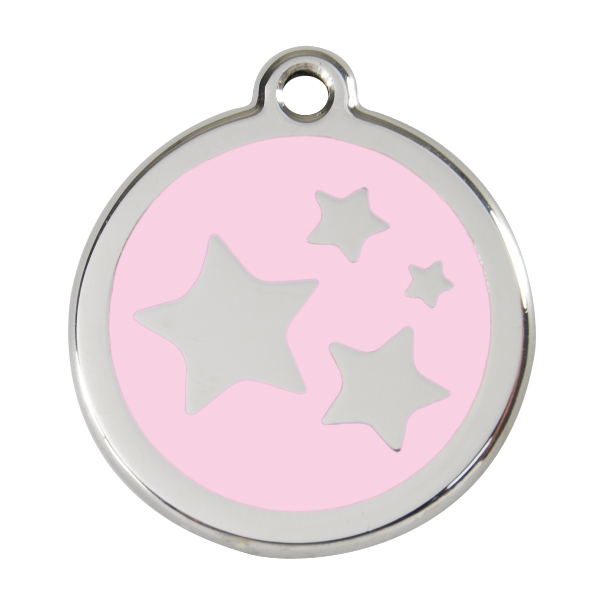 Stainless steel dog ID tag with pink enamel star and dog icons