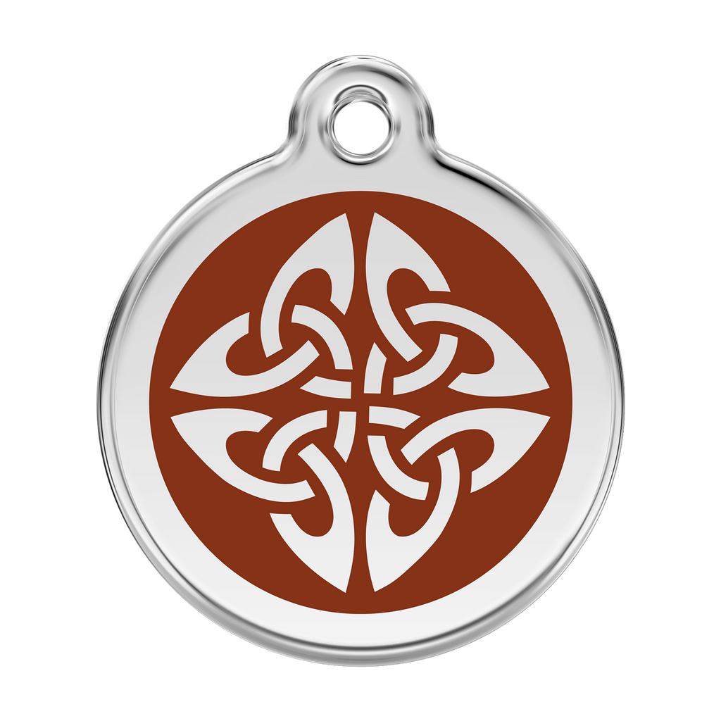 Red Dingo dog ID tag with brown enamel tribal arrows emblem