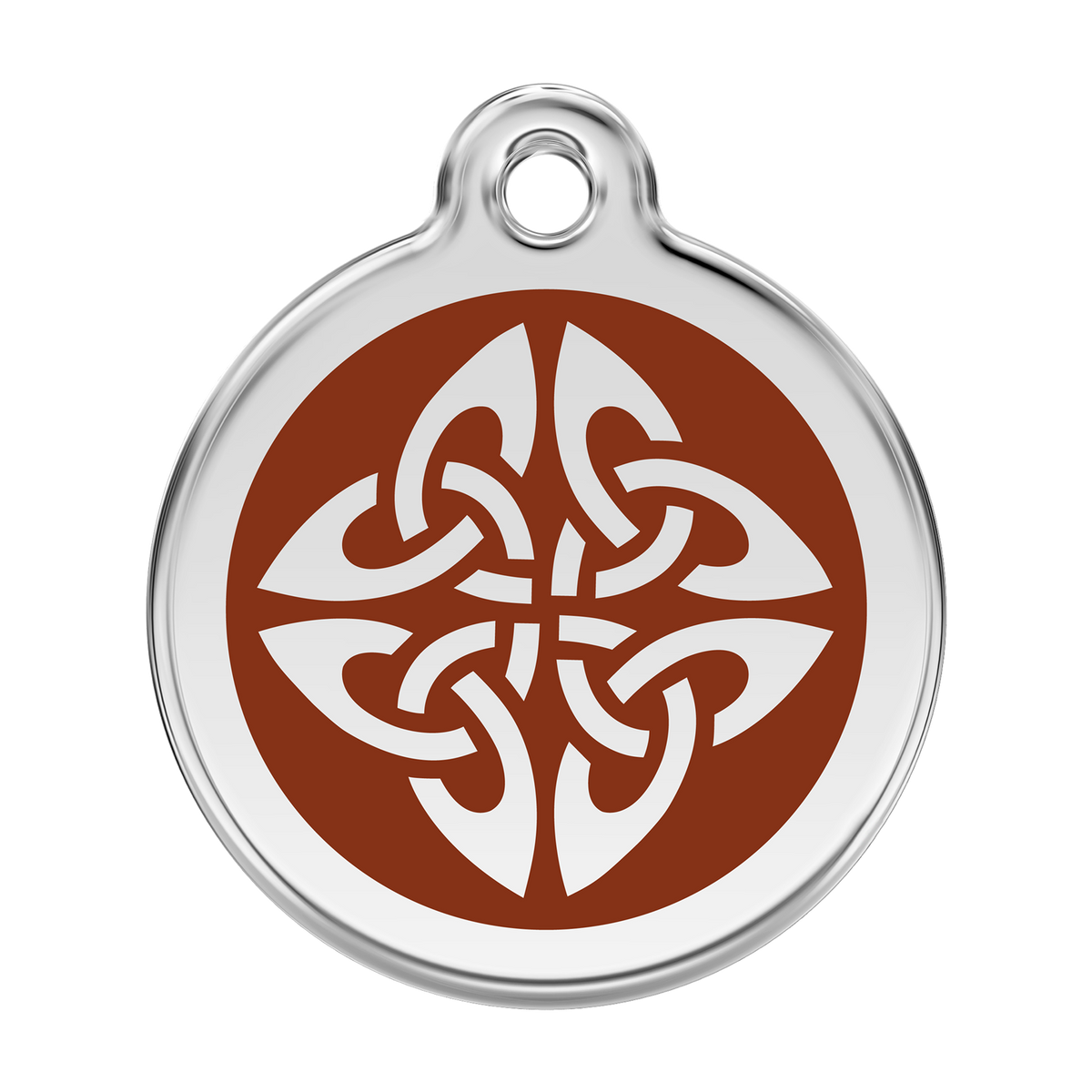 Red Dingo dog ID tag with brown enamel tribal arrows emblem