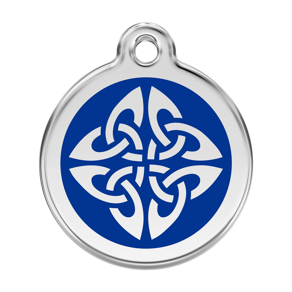 Red Dingo dog ID tag with blue enamel tribal arrows emblem