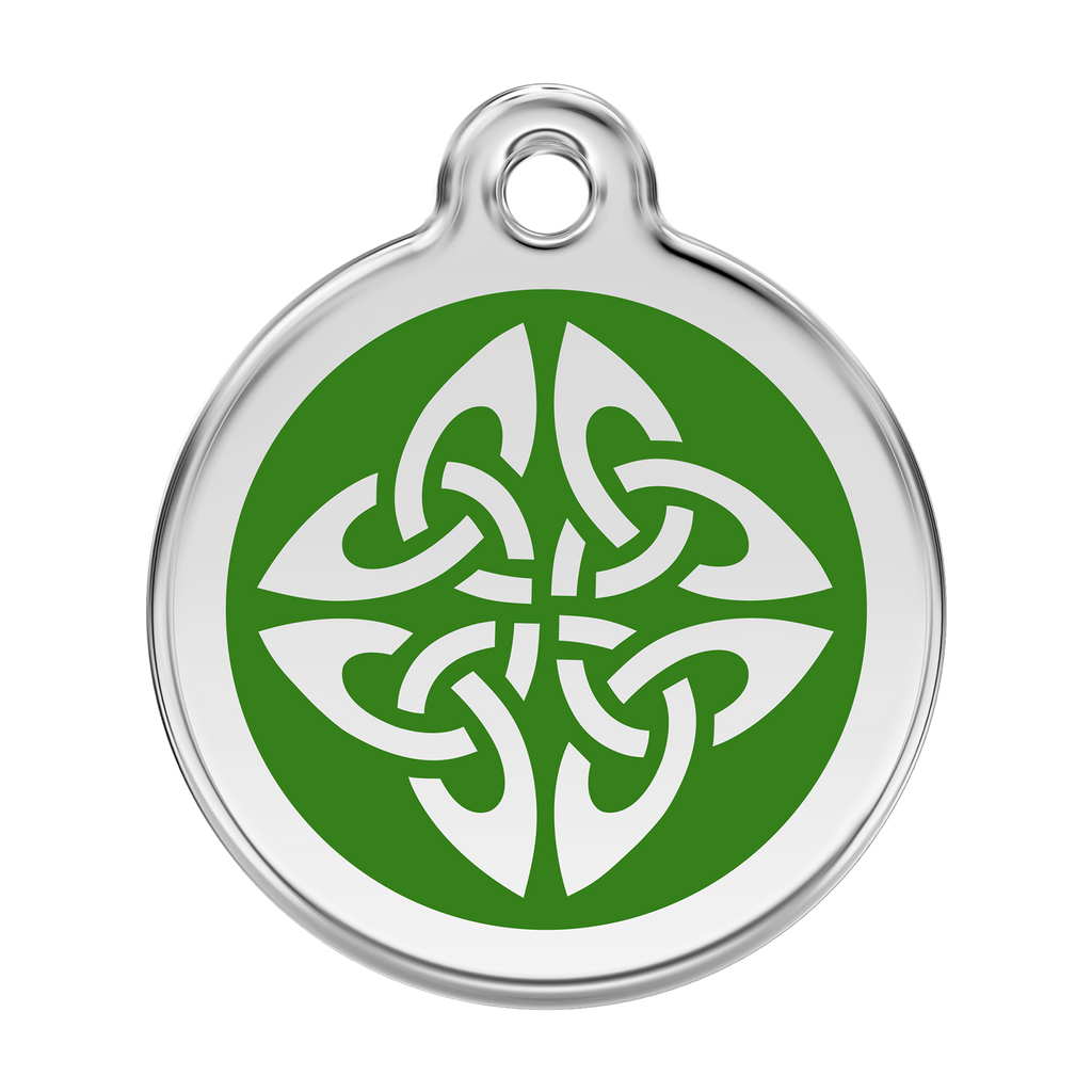 Red Dingo dog ID tag with green enamel tribal arrows emblem