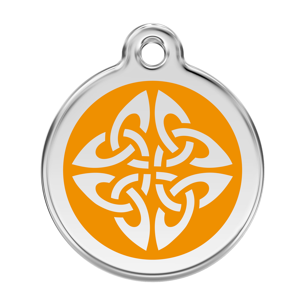 Red Dingo dog ID tag with orange enamel tribal arrows emblem