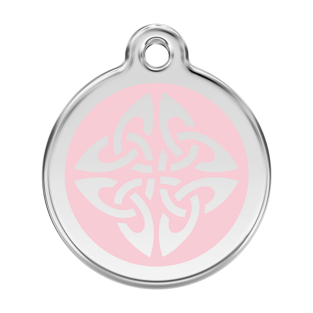 Red Dingo dog ID tag with light pink enamel tribal arrows emblem