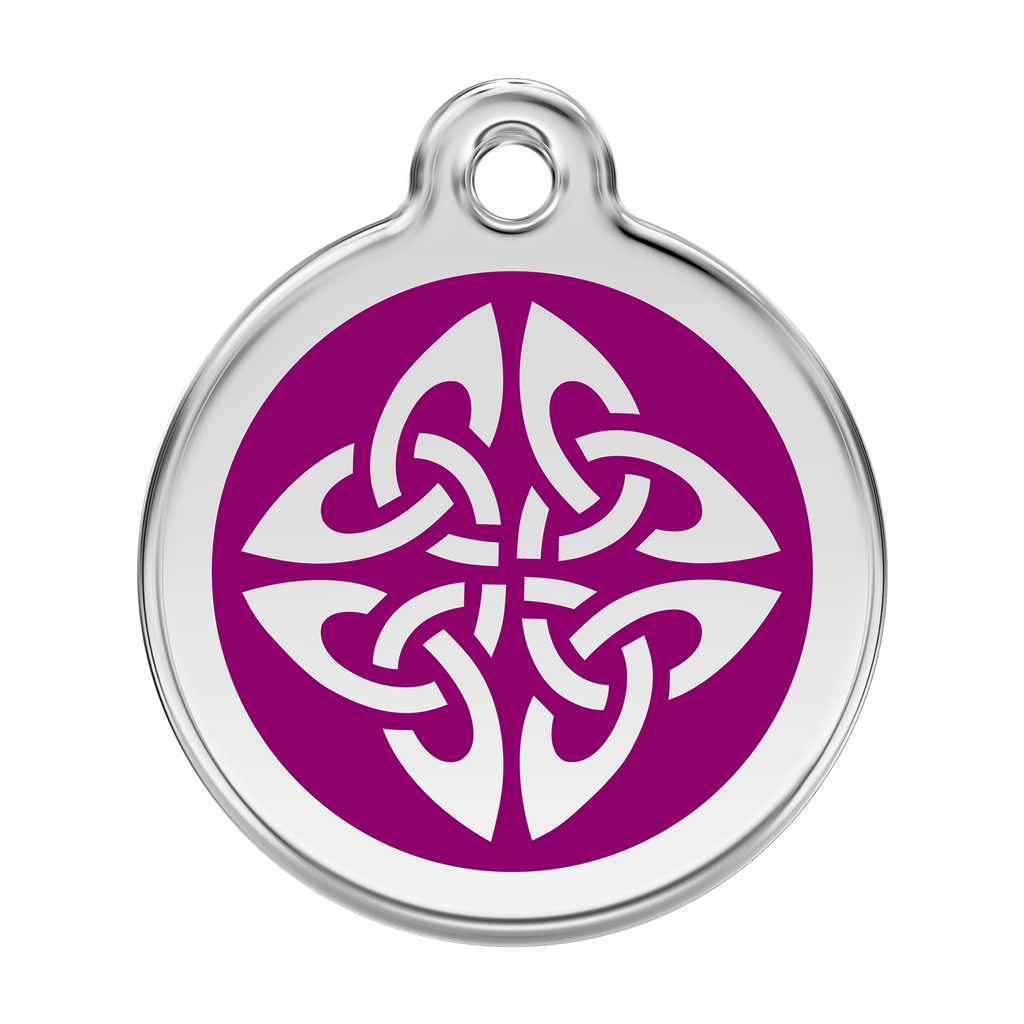 Red Dingo dog ID tag with purple enamel tribal arrows emblem