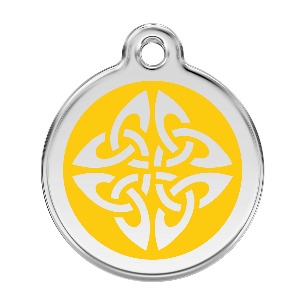 Red Dingo dog ID tag with yellow enamel tribal arrows emblem