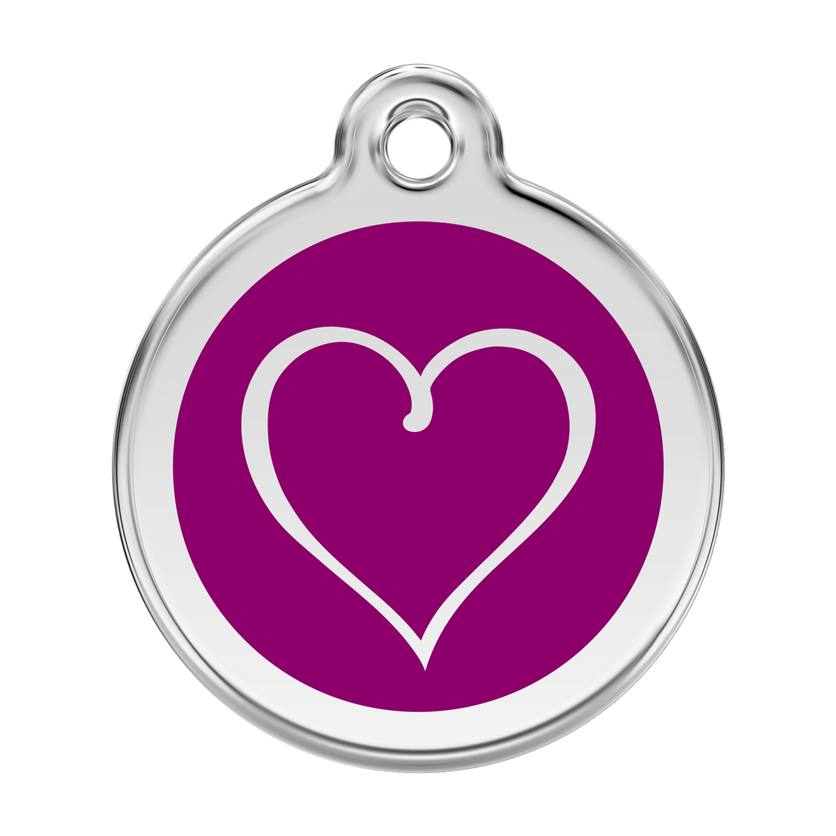 Stainless steel dog ID tag with purple heart emblem and hanging hole