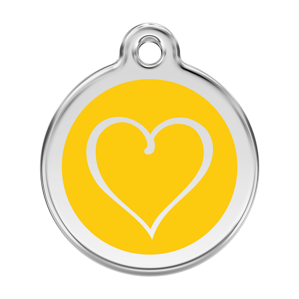 Stainless steel dog ID tag with yellow enamel heart
