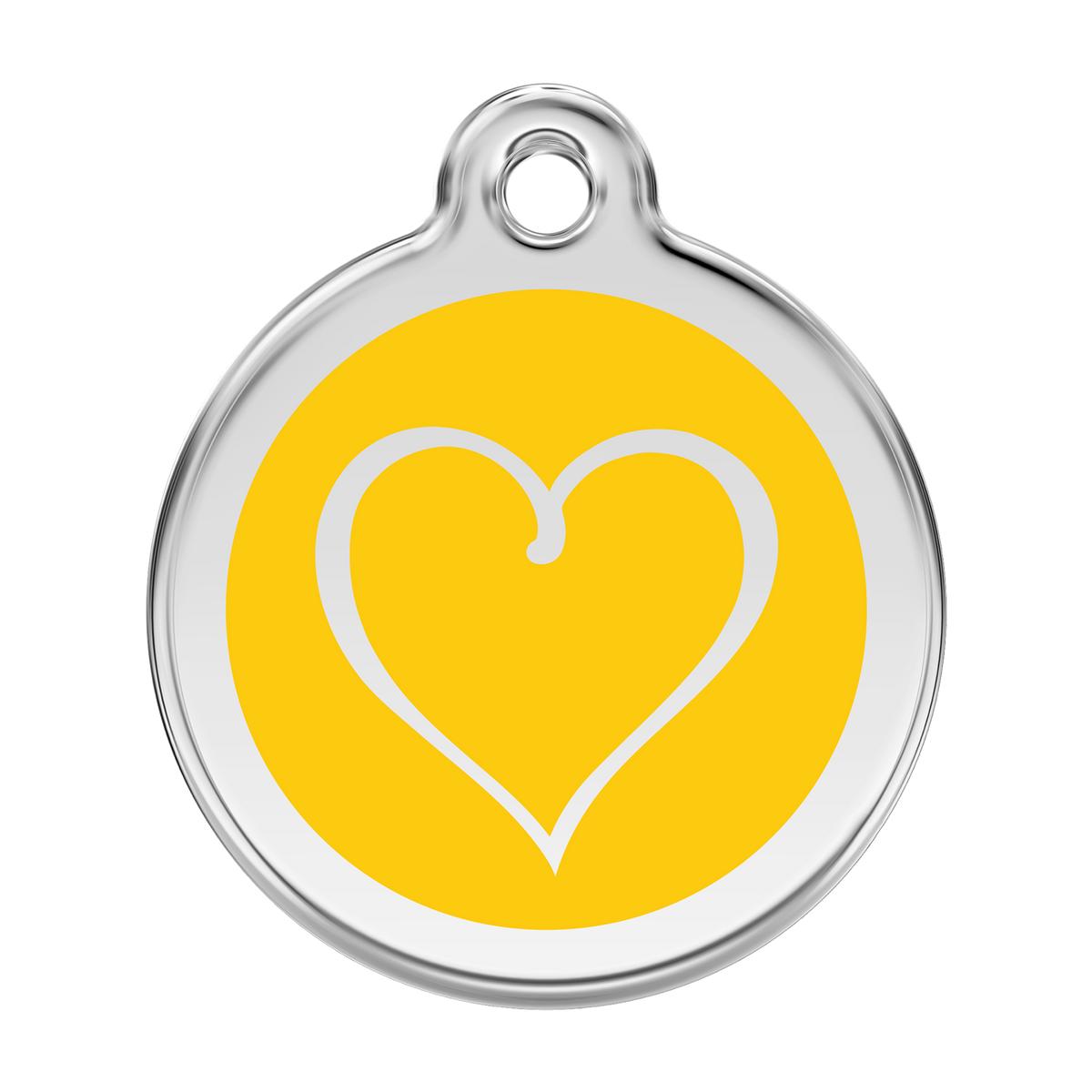 Stainless steel dog ID tag with yellow enamel heart