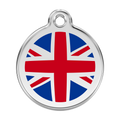 Stainless steel dog ID tag with Union Jack enamel flag and hanging loop