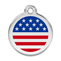 Red Dingo stainless steel dog ID tag with blue star and red stripe enamel flag