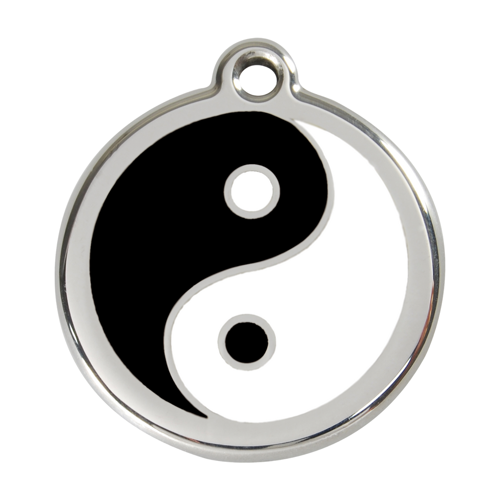 Red Dingo dog ID tag in stainless steel yin-yang enamel, round with top hole