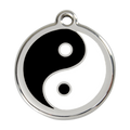 Red Dingo dog ID tag in stainless steel yin-yang enamel, round with top hole