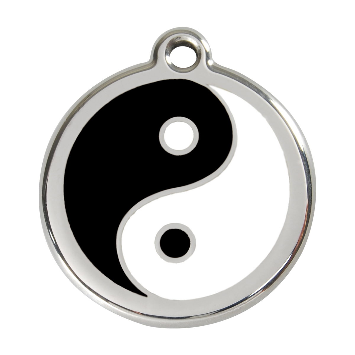 Red Dingo dog ID tag in stainless steel yin-yang enamel, round with top hole