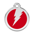 Stainless steel enamel dog ID tag with red lightning bolt icon