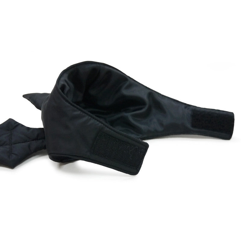 Black bat dog hat with chin strap and padded brim