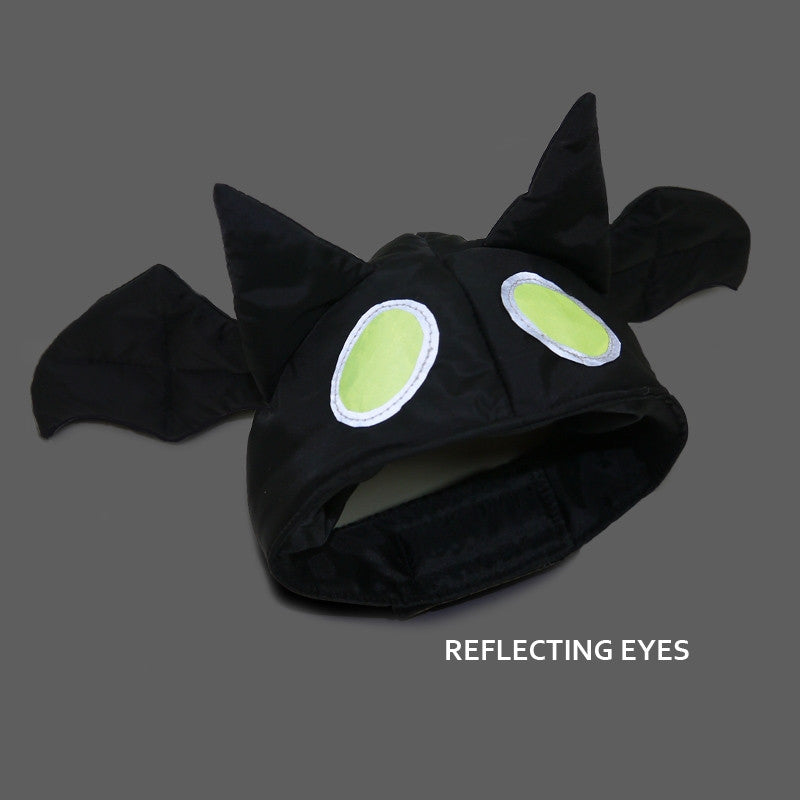 Black bat dog hat with lime reflective eye patches