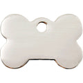 Flat stainless steel dog bone pet tag with central hole for attachment