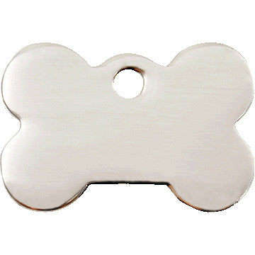Flat stainless steel dog bone pet tag with central hole for attachment