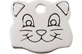 Cat face shaped stainless steel ID tag with engraved cat face and hanging hole