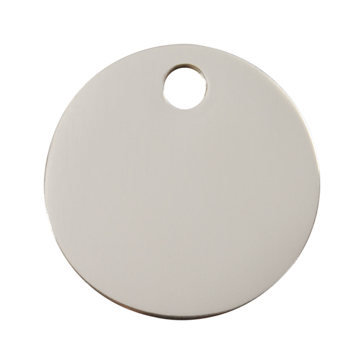 Flat circular stainless steel dog tag with top hanging hole