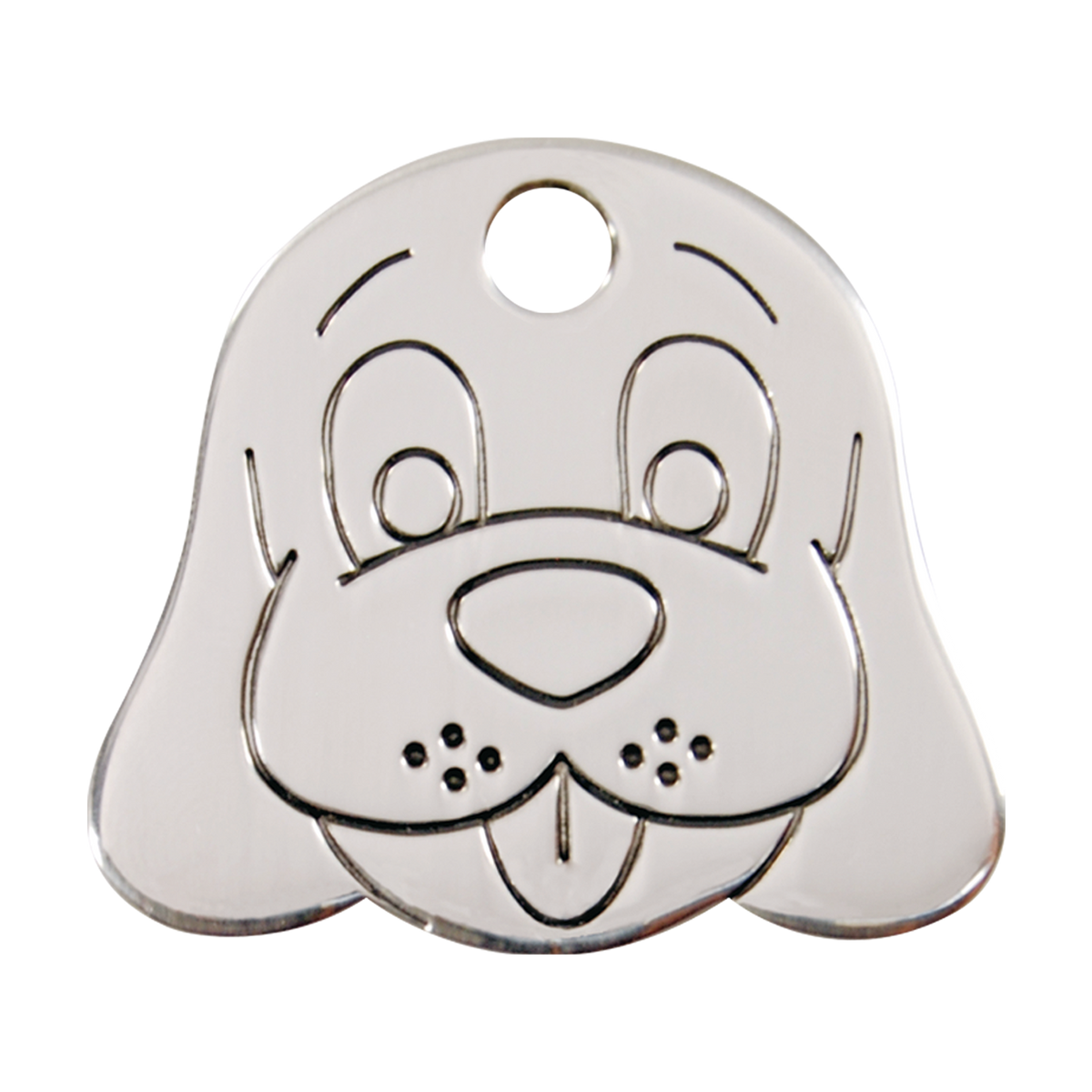 Red Dingo stainless steel dog tag with dog face engraving and round hole