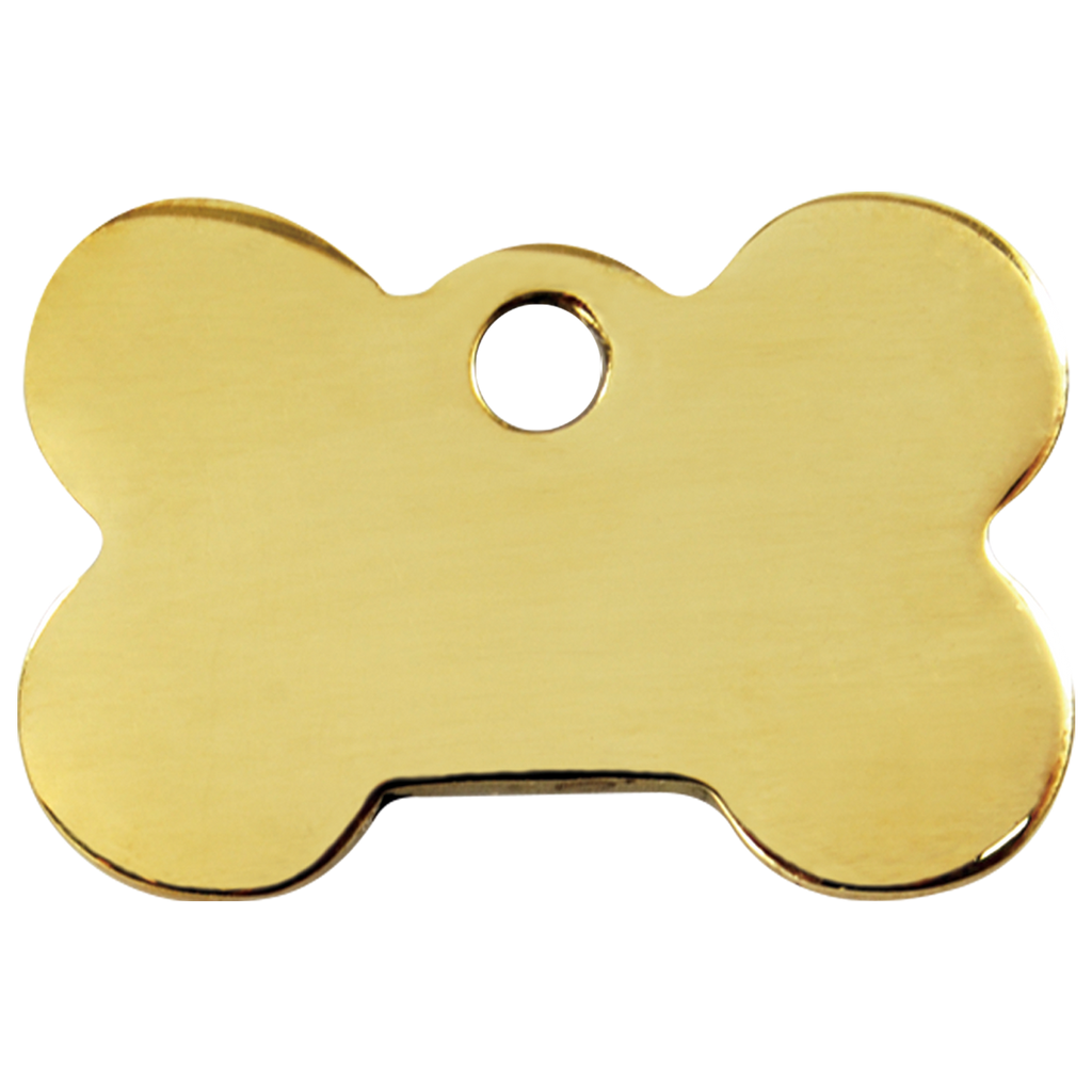 Bone-shaped brass dog ID tag with round hole for a leash ring