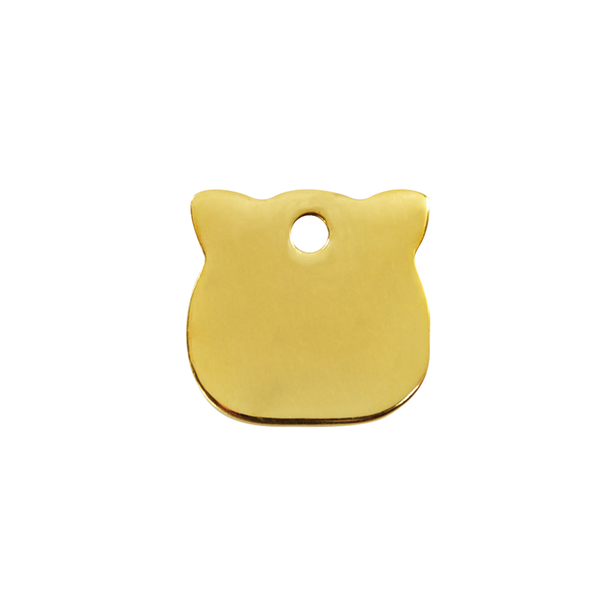 Cat-shaped brass pet ID tag with round hole, flat back