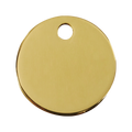Red Dingo brass circle dog ID tag with top hanging hole, smooth front surface