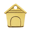 Brass dog ID tag with house shape and round cutout