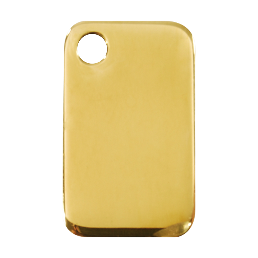 Red Dingo brass rectangle dog ID tag with round corner hole