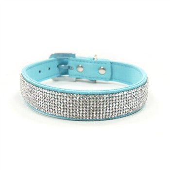 Turquoise rhinestone dog collar with metal buckle and adjustable holes