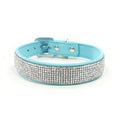 Turquoise rhinestone dog collar with metal buckle and adjustable holes