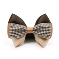 Dog bow tie: brown wings with black-and-white houndstooth stripe and tan center knot