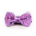Purple sequin dog bow tie with black center and looped ribbon shape
